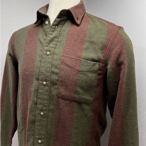 Zara Mens Wool Blend Button Relaxed Vertical Stripe Shirt Size Small - Picture 2 of 9